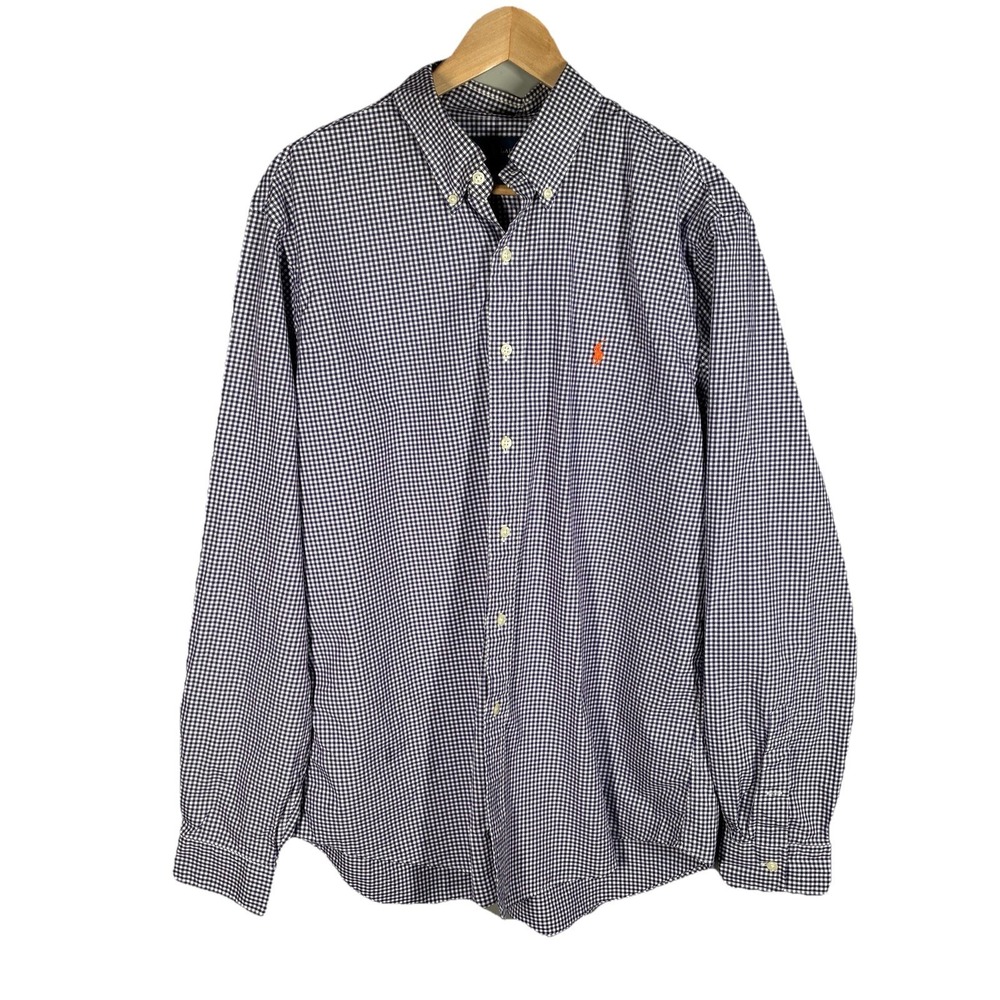 Ralph Lauren Dress Shirt Mens XL Purple Gingham Long Sleeve Slim Fit 100% Cotton